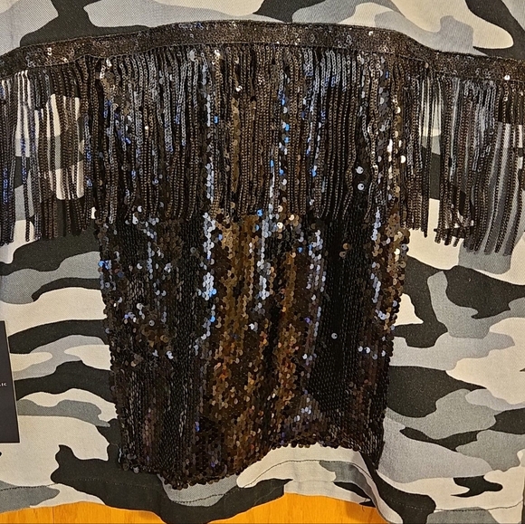 One of a kind Fringe and Sequin Upcycled Camo Jacket - Picture 3 of 4